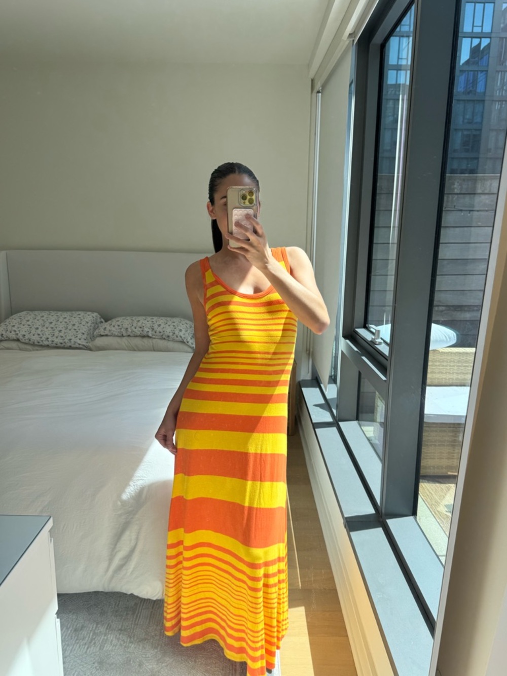 Calvin Klein Yellow and Orange Striped Maxi Dress